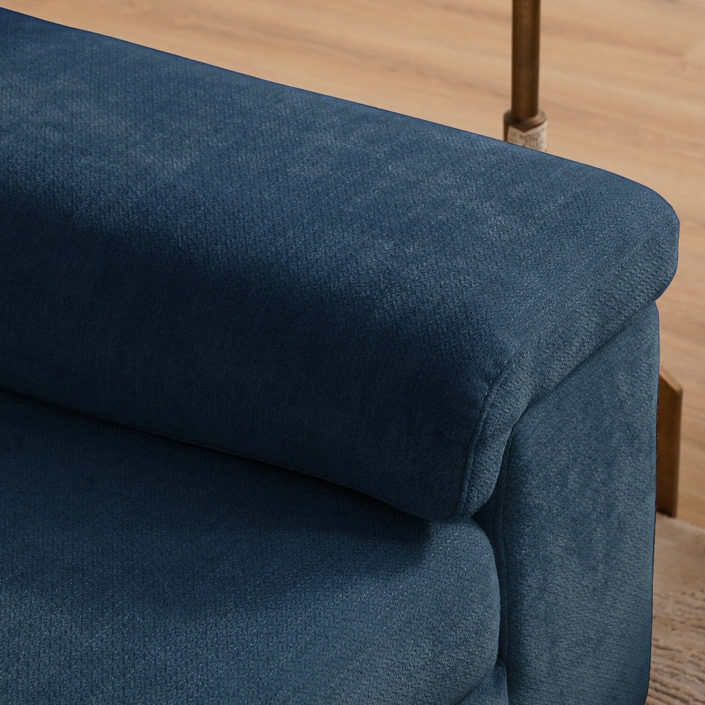 Canapé en chenille avec accoudoirs réglables et coussins extra épais