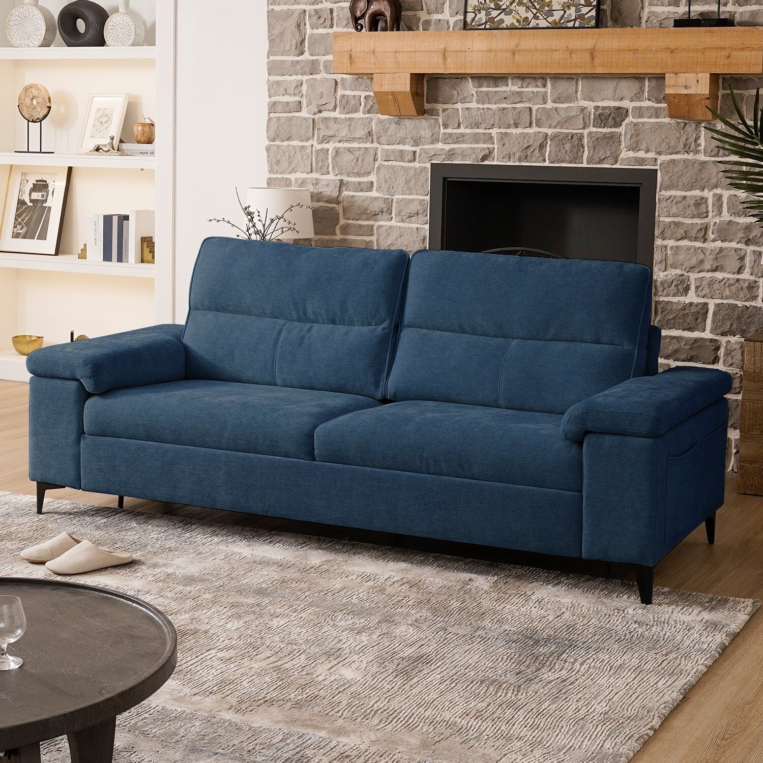 Canapé en chenille avec accoudoirs réglables et coussins extra épais