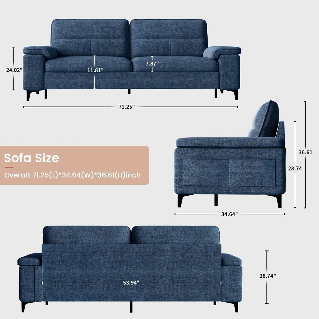 Canapé en chenille avec accoudoirs réglables et coussins extra épais