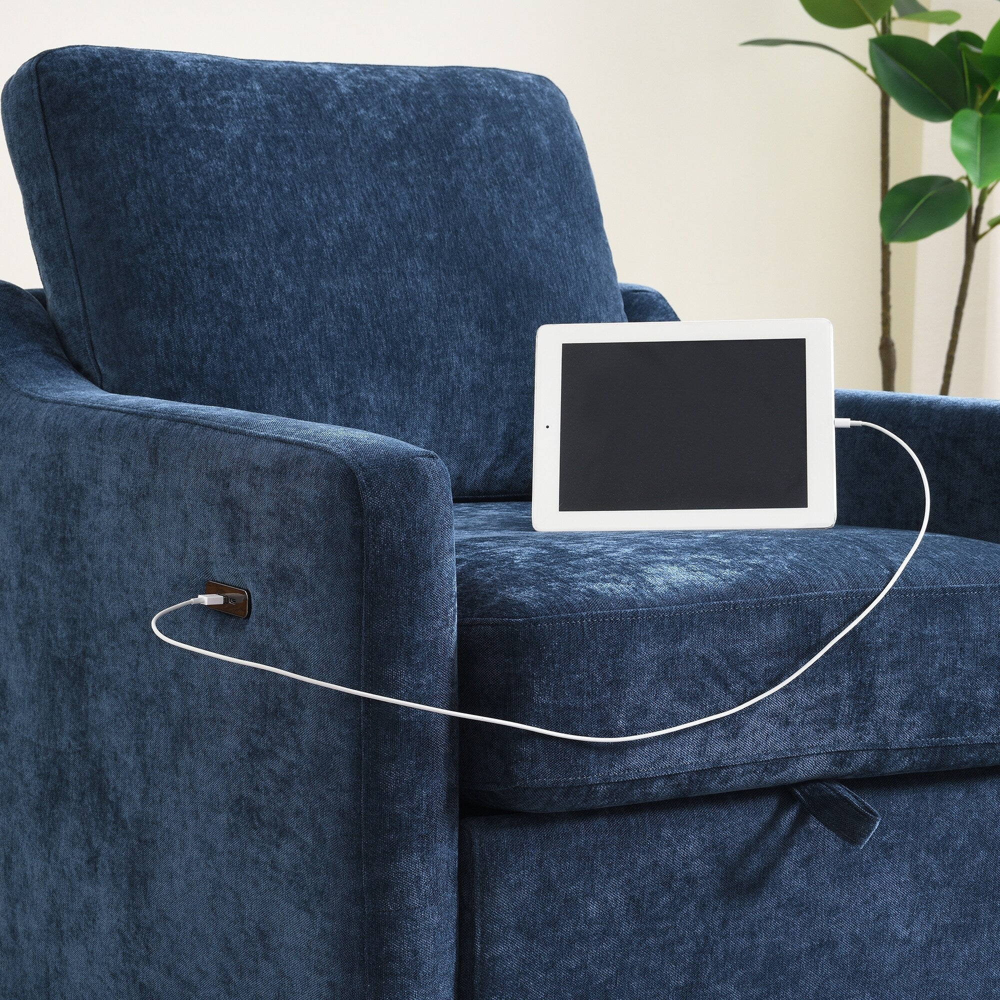 Fauteuil d'appoint pivotant en chenille - Fauteuil de chargement USB/Type-C avec poche pour livre pour salon et chambre