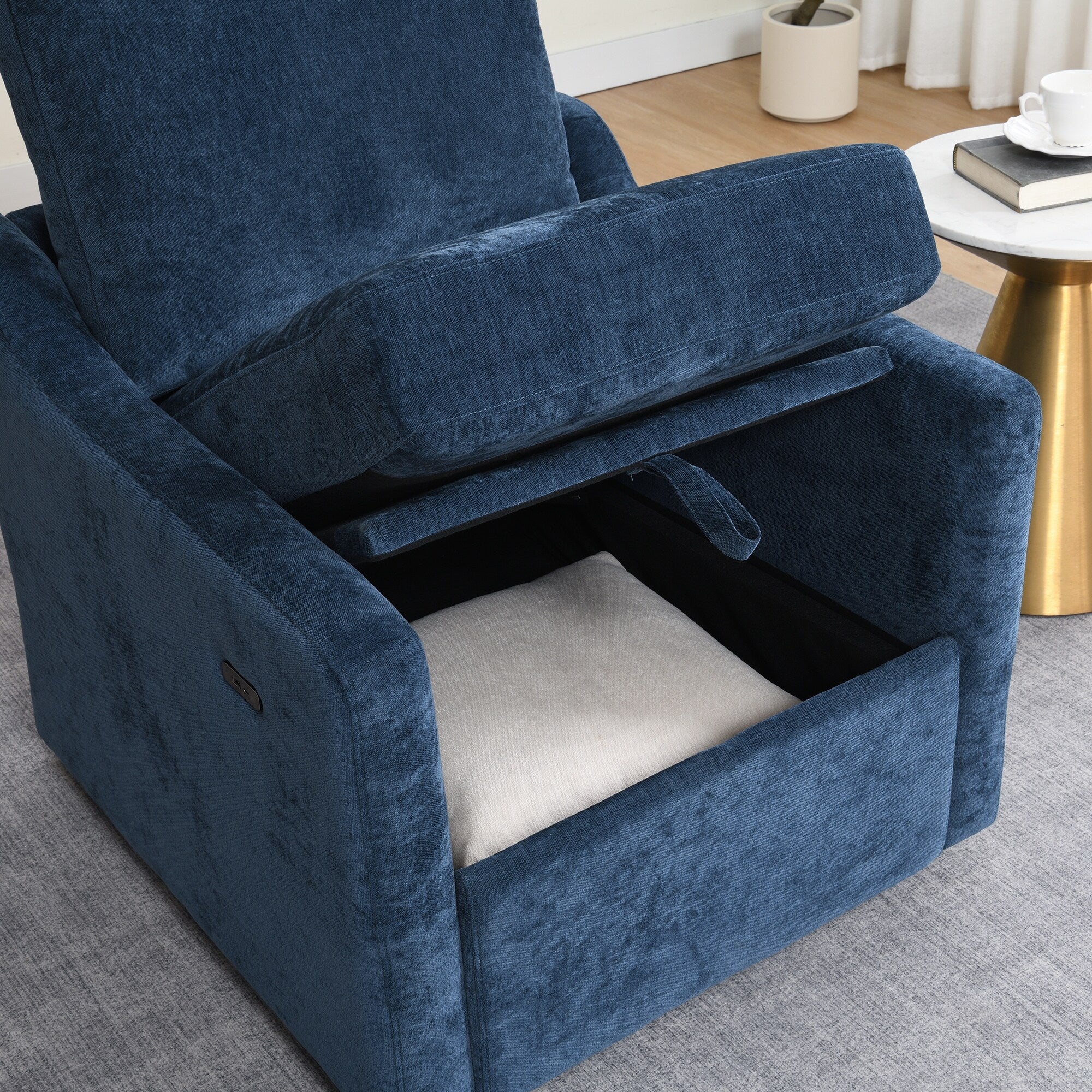 Fauteuil d'appoint pivotant en chenille - Fauteuil de chargement USB/Type-C avec poche pour livre pour salon et chambre