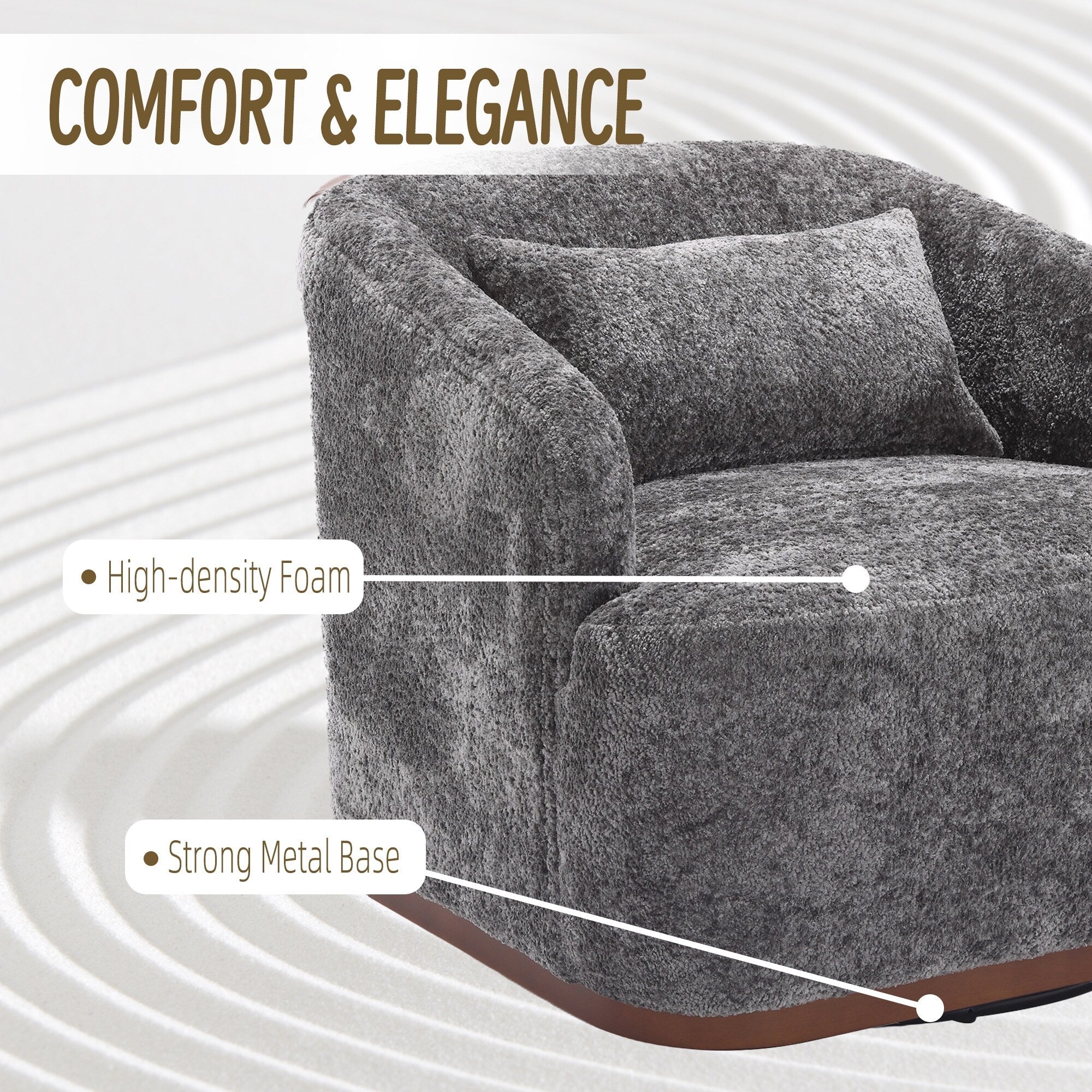 Fauteuil pivotant en chenille avec rotation à 360°, fauteuil d'appoint confortable pour salon, bureau ou salon