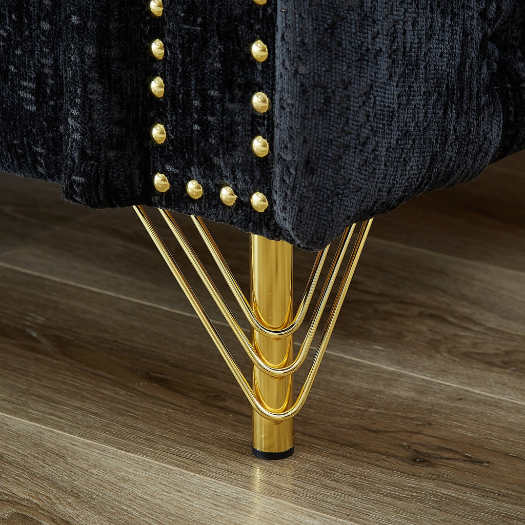 Canapé 3 places capitonné en chenille avec pieds en métal