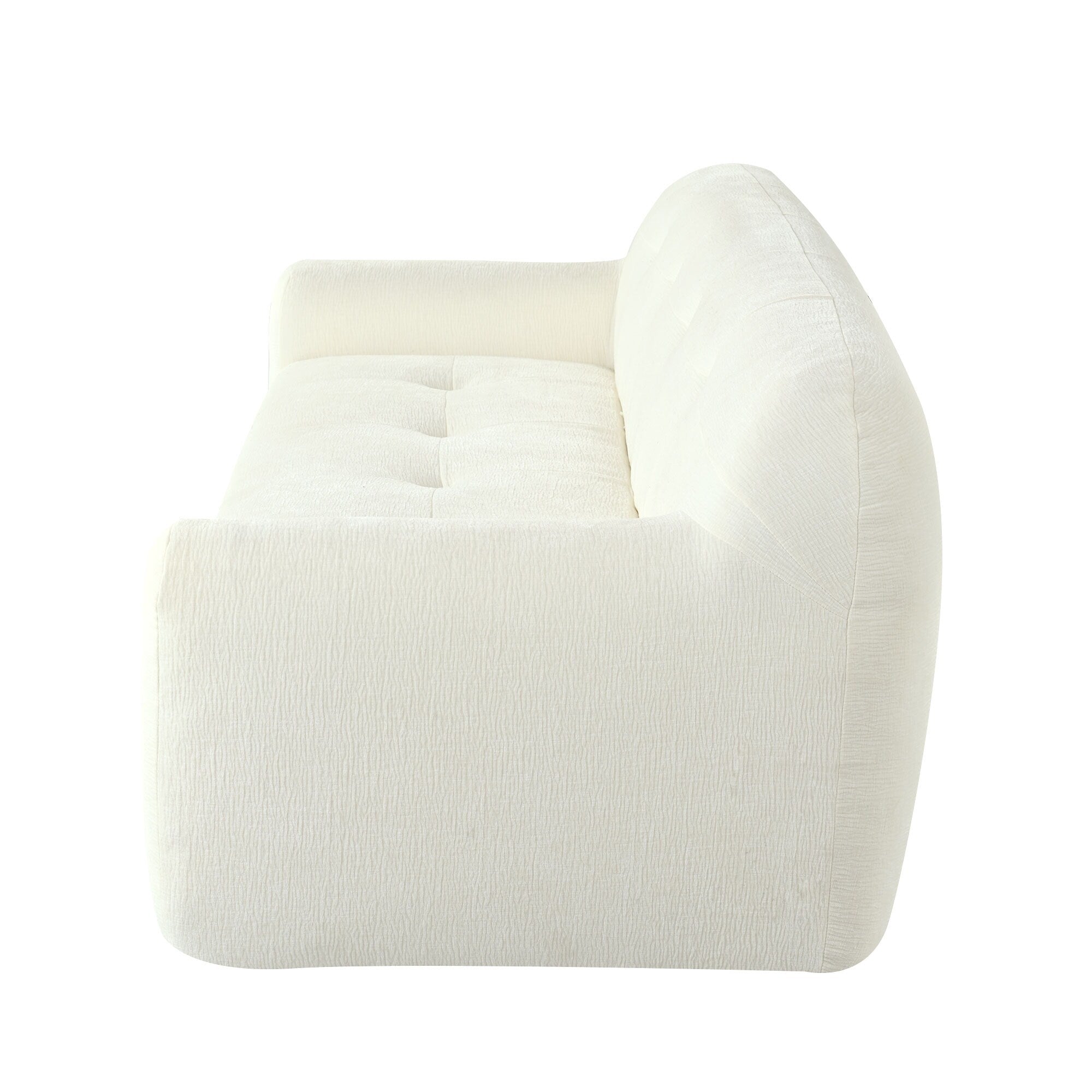 Canapé 3 places rembourré en chenille avec accoudoirs ronds, canapé de salon avec coussin capitonné, canapé futon entièrement en éponge compressée