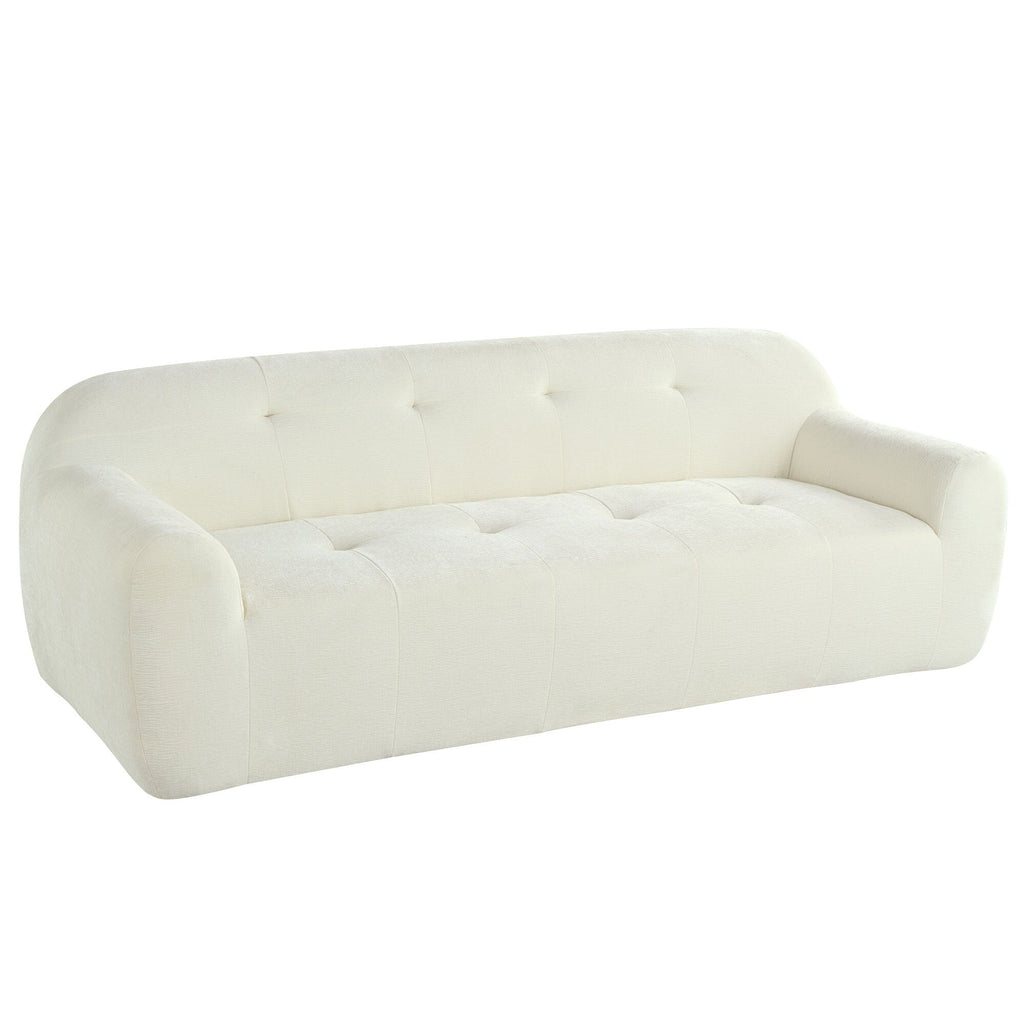 Canapé 3 places rembourré en chenille avec accoudoirs ronds, canapé de salon avec coussin capitonné, canapé futon entièrement en éponge compressée