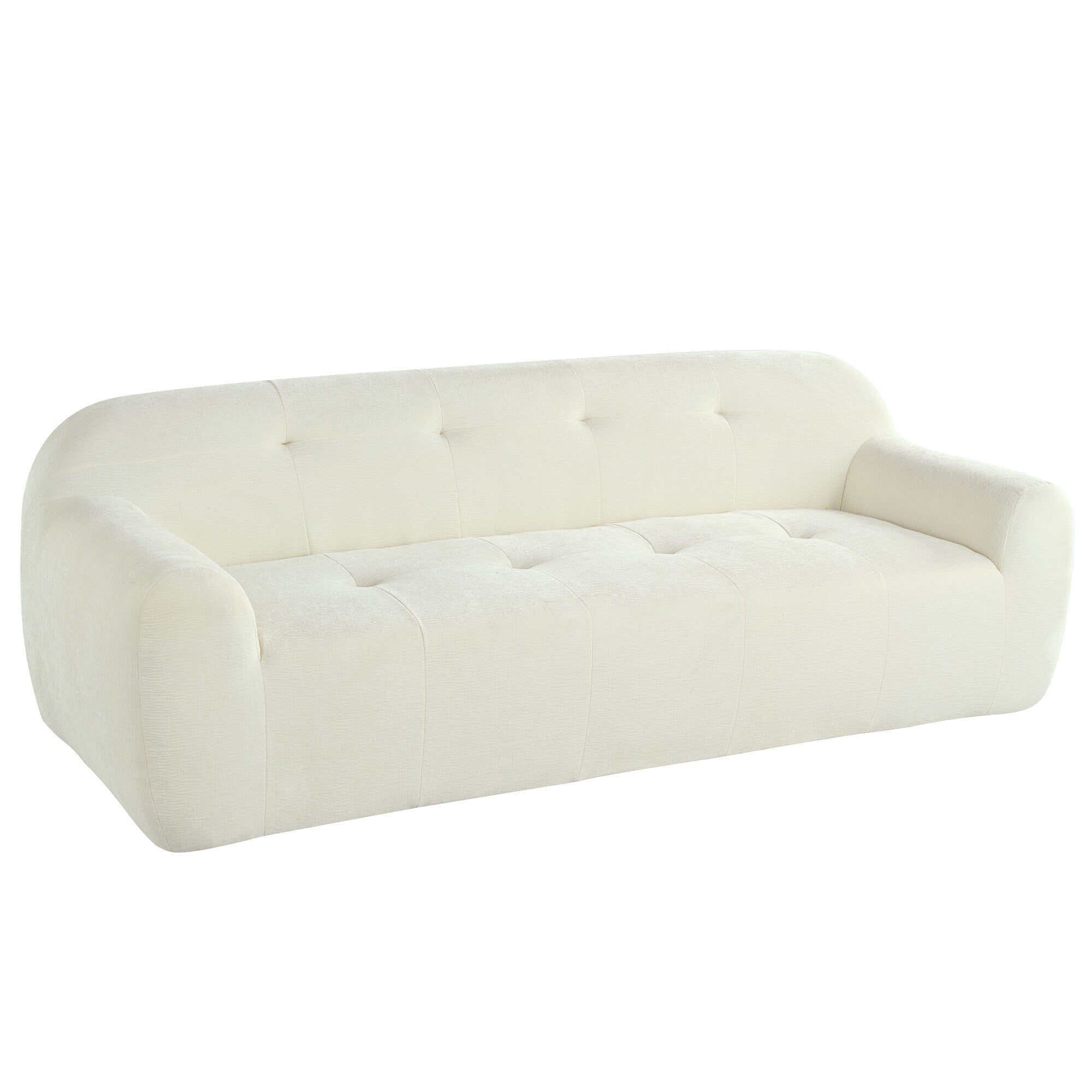 Canapé 3 places rembourré en chenille avec accoudoirs ronds, canapé de salon avec coussin capitonné, canapé futon entièrement en éponge compressée