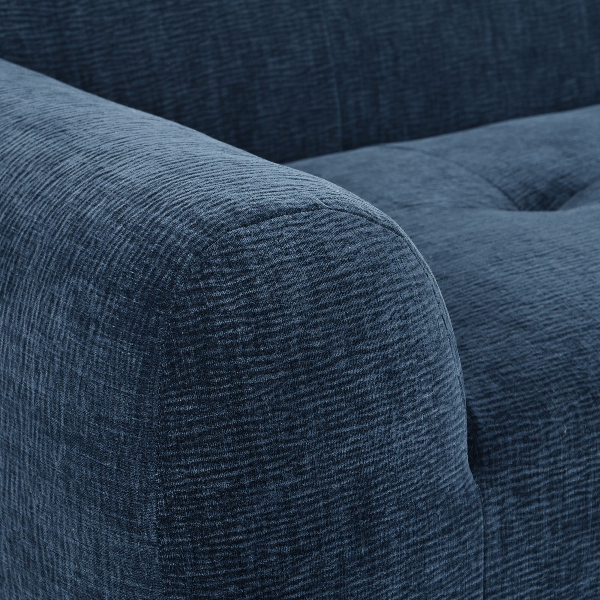 Canapé 3 places rembourré en chenille avec accoudoirs ronds, canapé de salon avec coussin capitonné, canapé futon entièrement en éponge compressée