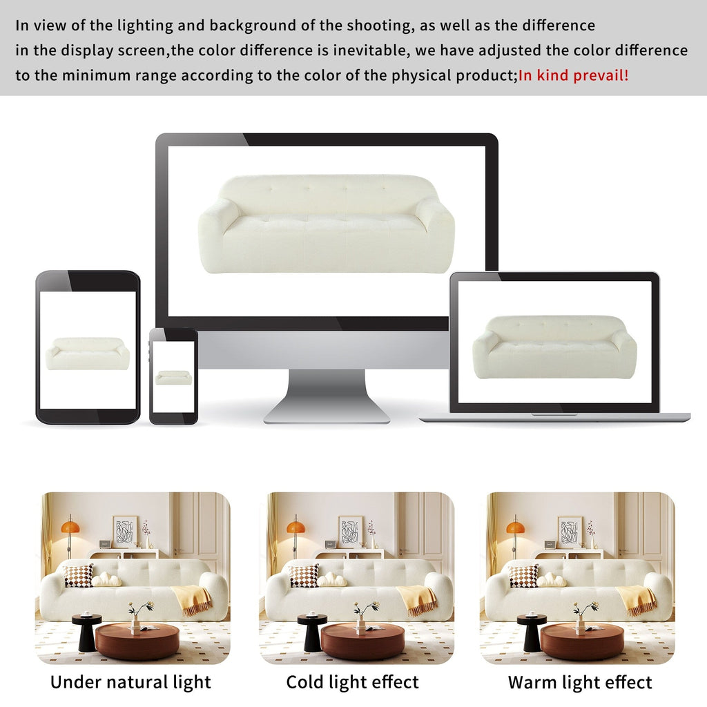 Canapé 3 places rembourré en chenille avec accoudoirs ronds, canapé de salon avec coussin capitonné, canapé futon entièrement en éponge compressée