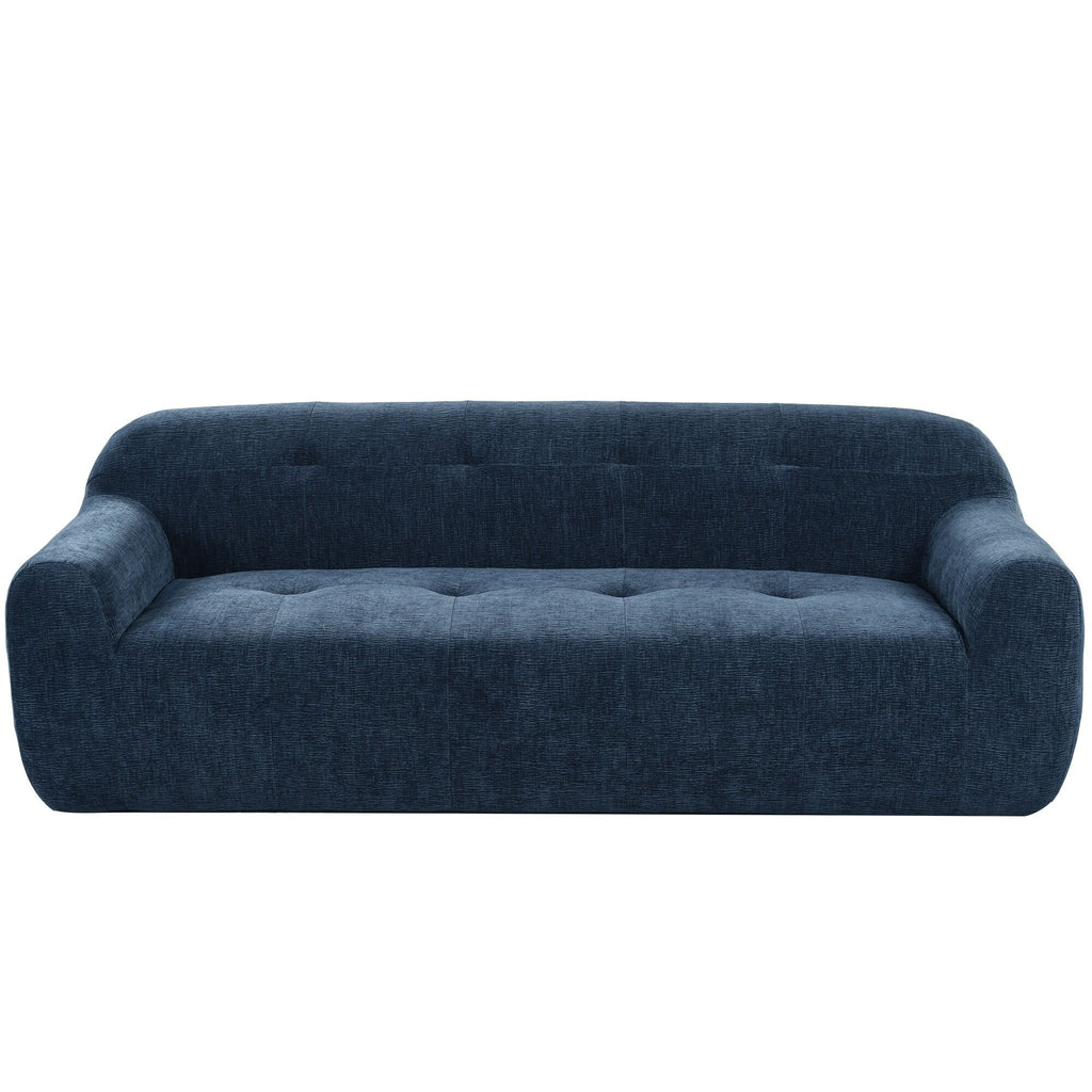 Canapé 3 places rembourré en chenille avec accoudoirs ronds, canapé de salon avec coussin capitonné, canapé futon entièrement en éponge compressée