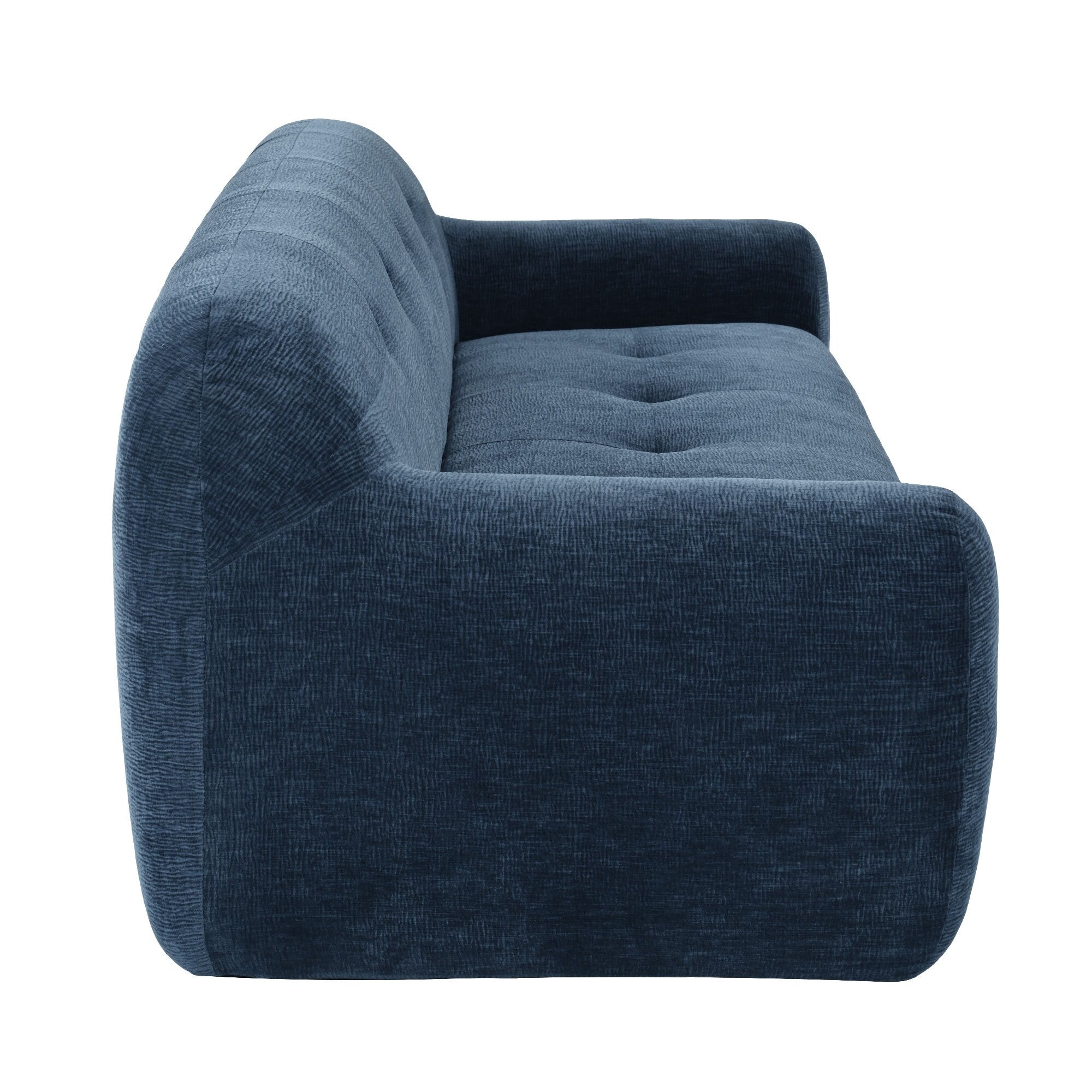 Canapé 3 places rembourré en chenille avec accoudoirs ronds, canapé de salon avec coussin capitonné, canapé futon entièrement en éponge compressée