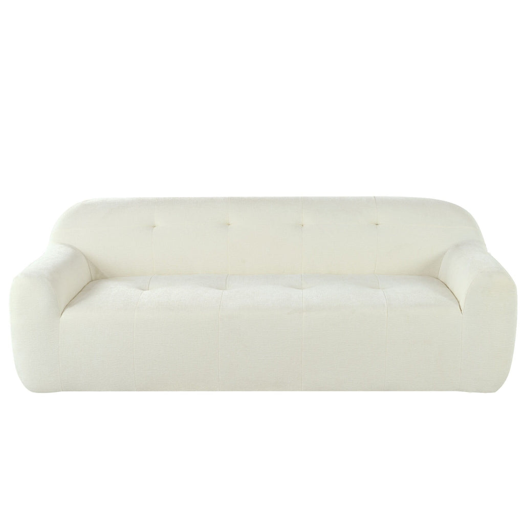 Canapé 3 places rembourré en chenille avec accoudoirs ronds, canapé de salon avec coussin capitonné, canapé futon entièrement en éponge compressée
