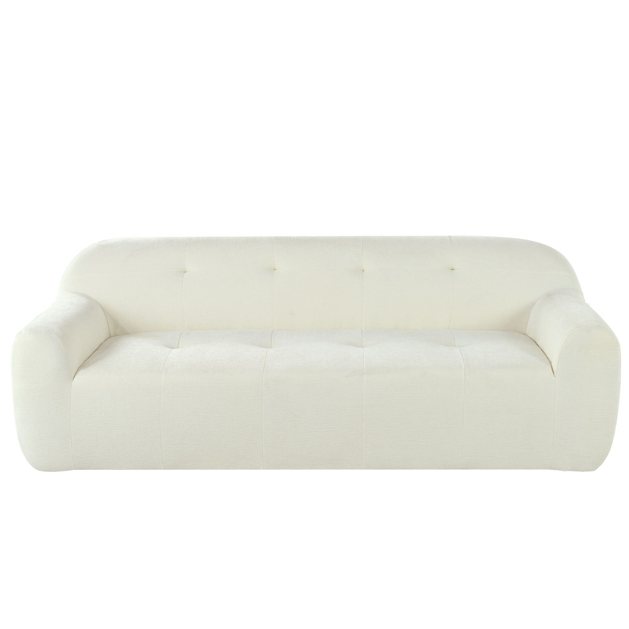 Canapé 3 places rembourré en chenille avec accoudoirs ronds, canapé de salon avec coussin capitonné, canapé futon entièrement en éponge compressée