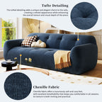 Canapé 3 places rembourré en chenille avec accoudoirs ronds, canapé de salon avec coussin capitonné, canapé futon entièrement en éponge compressée