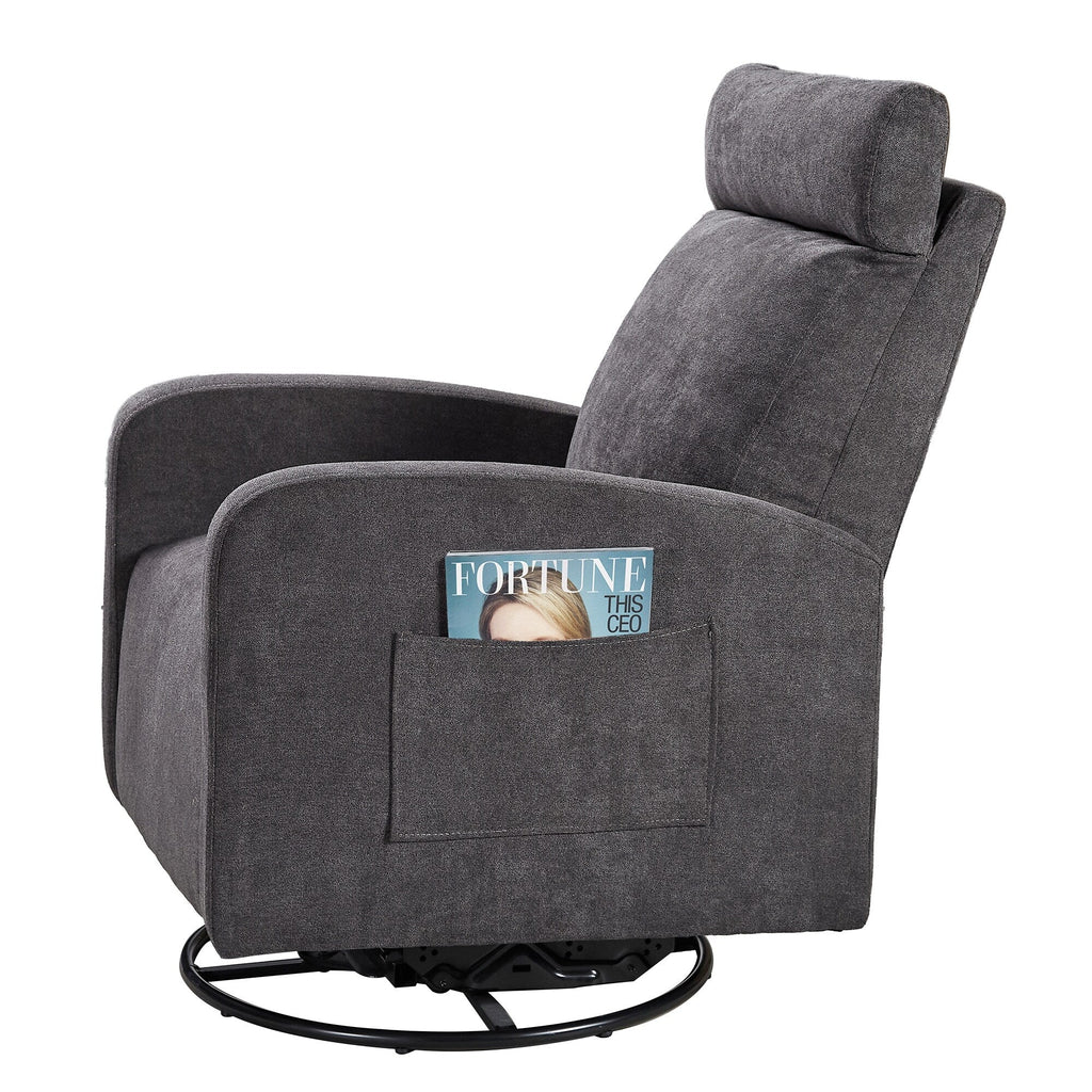 Fauteuil inclinable manuel pivotant à 360° avec coussin épais et poches latérales