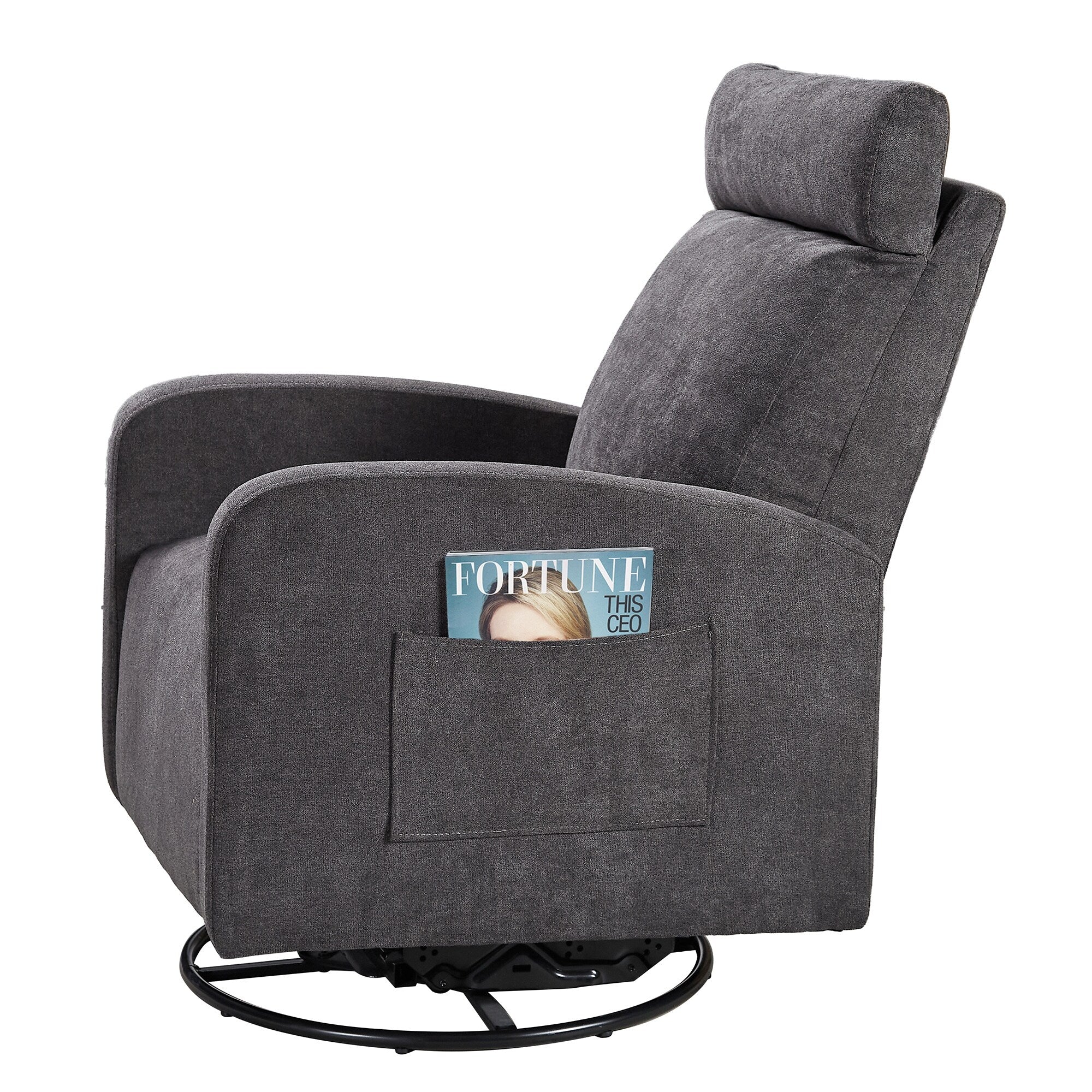Fauteuil inclinable manuel pivotant à 360° avec coussin épais et poches latérales