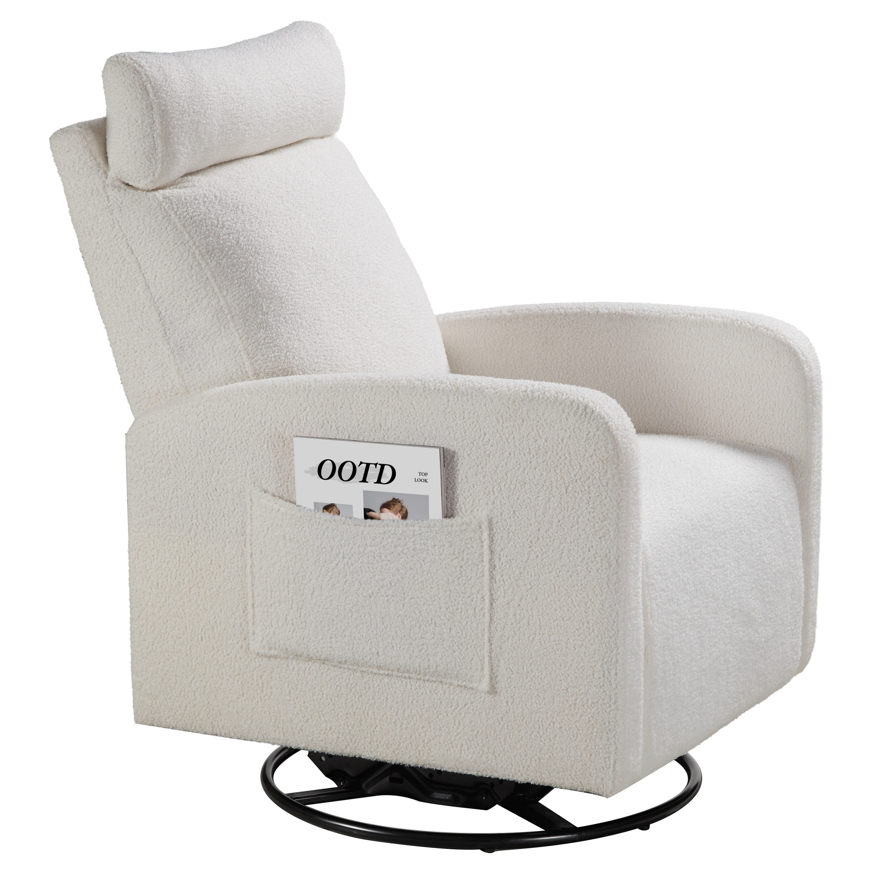 Fauteuil inclinable manuel pivotant à 360° avec coussin épais et poches latérales