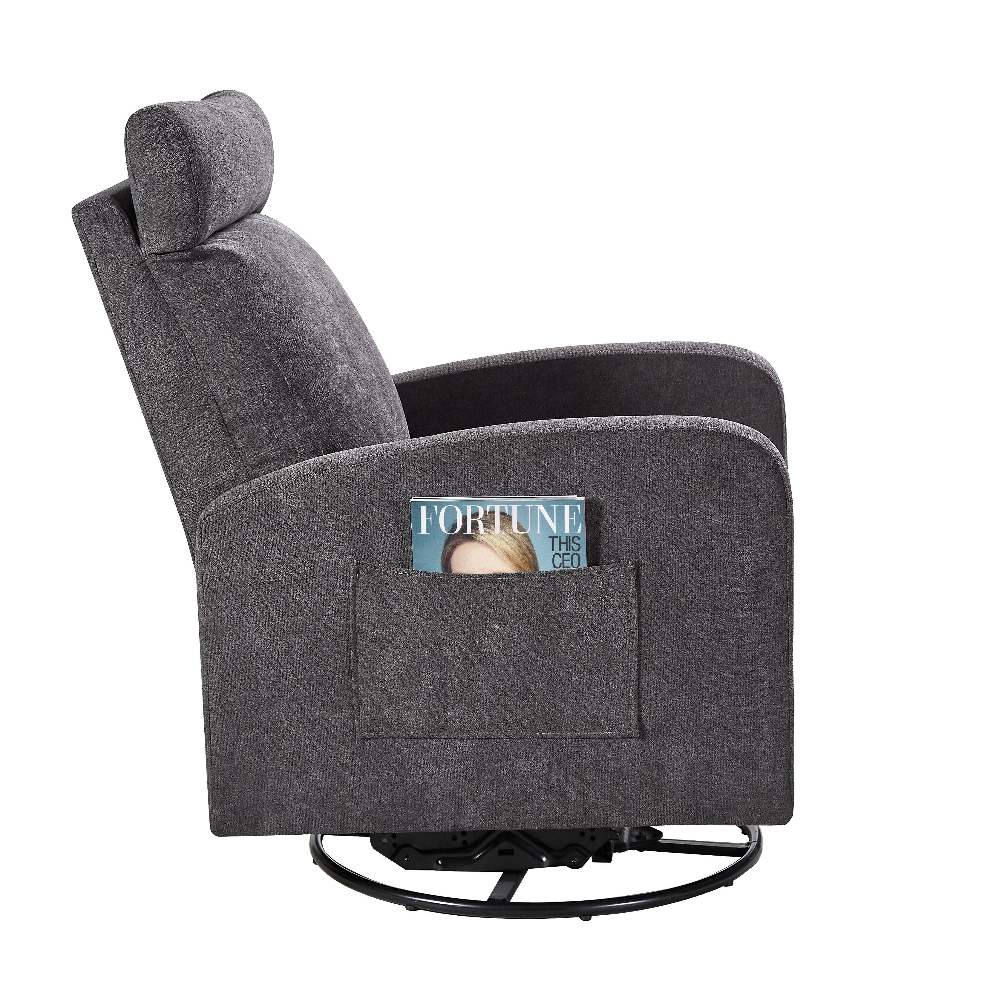 Fauteuil inclinable manuel pivotant à 360° avec coussin épais et poches latérales