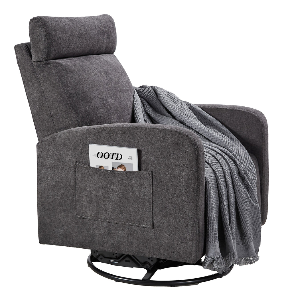 Fauteuil inclinable manuel pivotant à 360° avec coussin épais et poches latérales