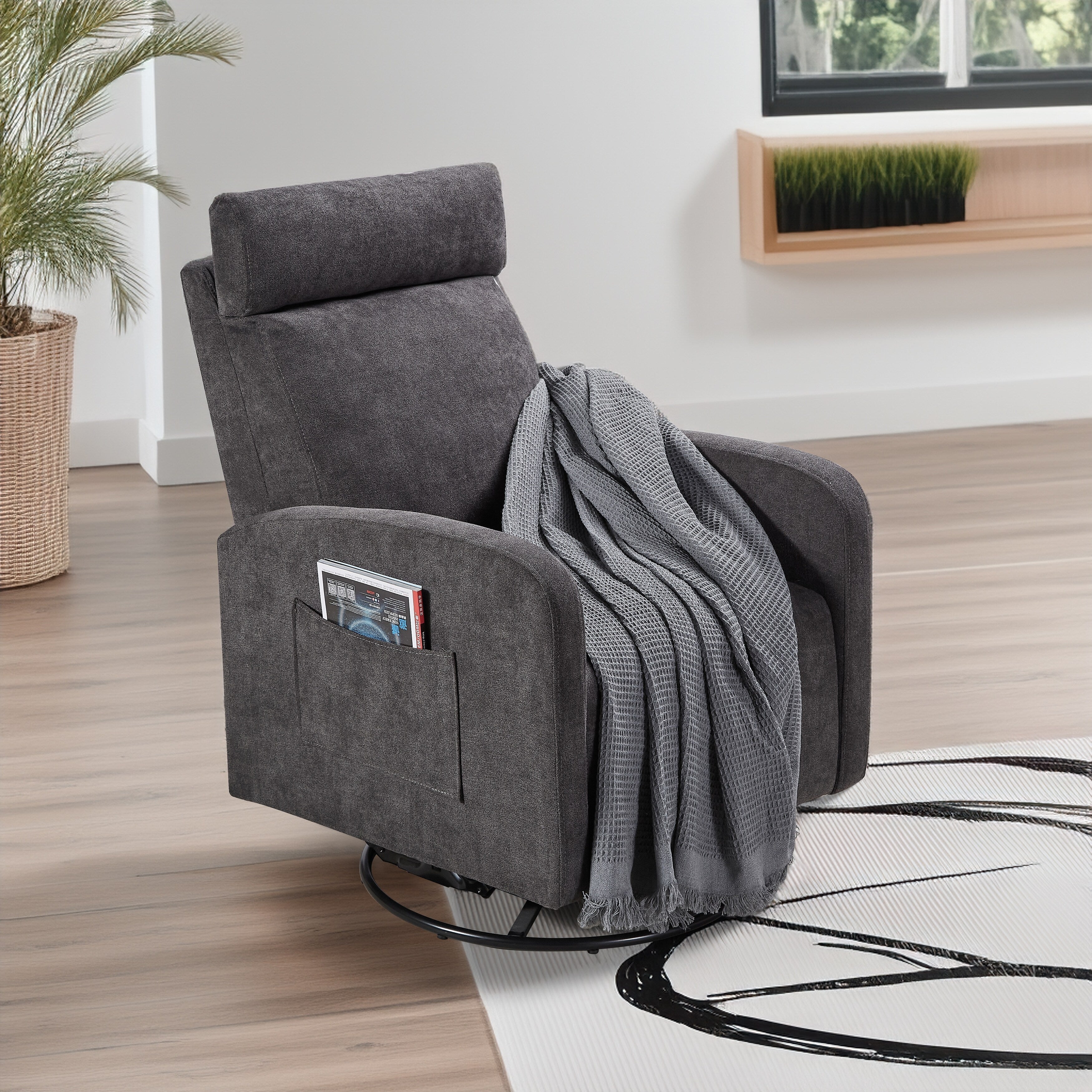 Fauteuil inclinable manuel pivotant à 360° avec coussin épais et poches latérales