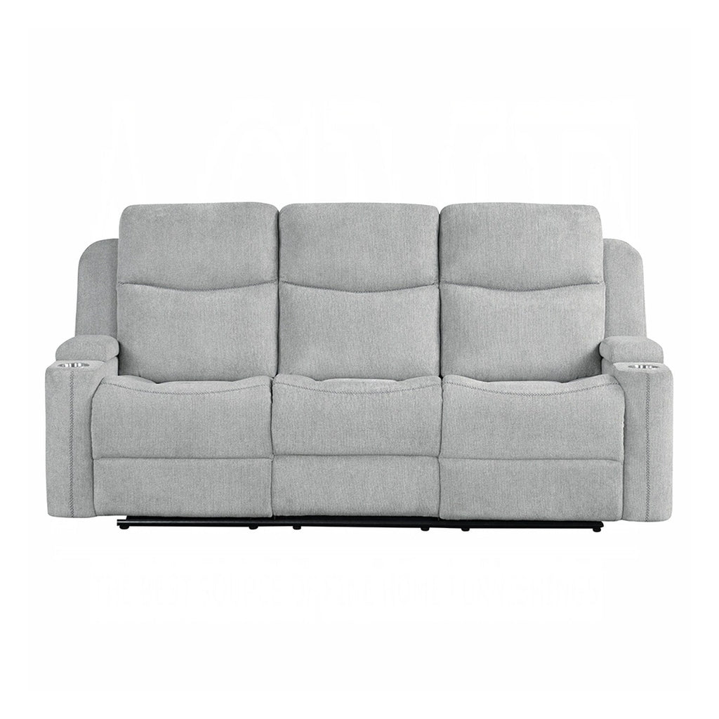 Canapé à mouvement manuel rembourré en chenille avec 2 porte-gobelets, gris clair