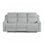 Canapé à mouvement manuel rembourré en chenille avec 2 porte-gobelets, gris clair