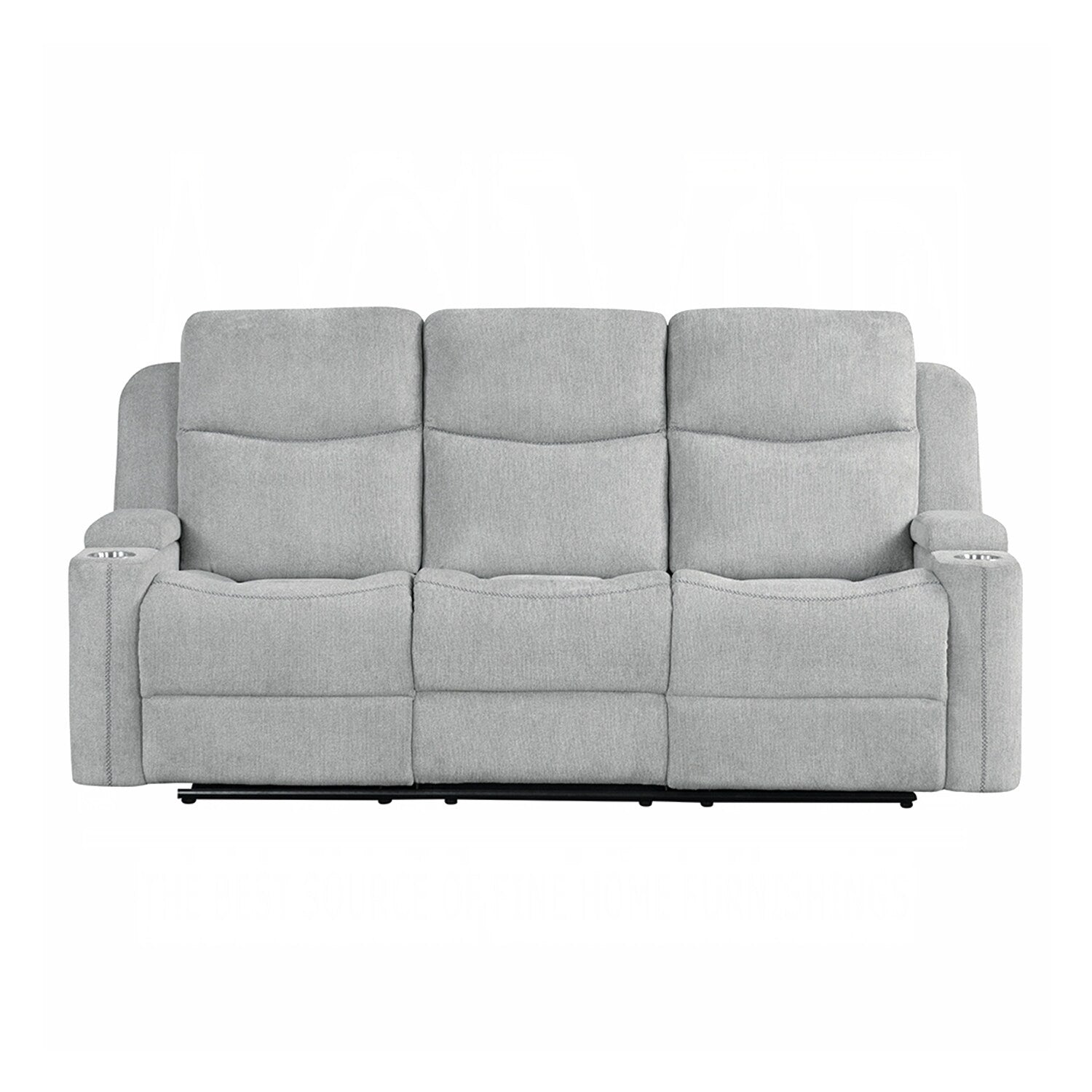 Canapé à mouvement manuel rembourré en chenille avec 2 porte-gobelets, gris clair