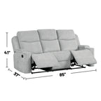 Canapé à mouvement manuel rembourré en chenille avec 2 porte-gobelets, gris clair