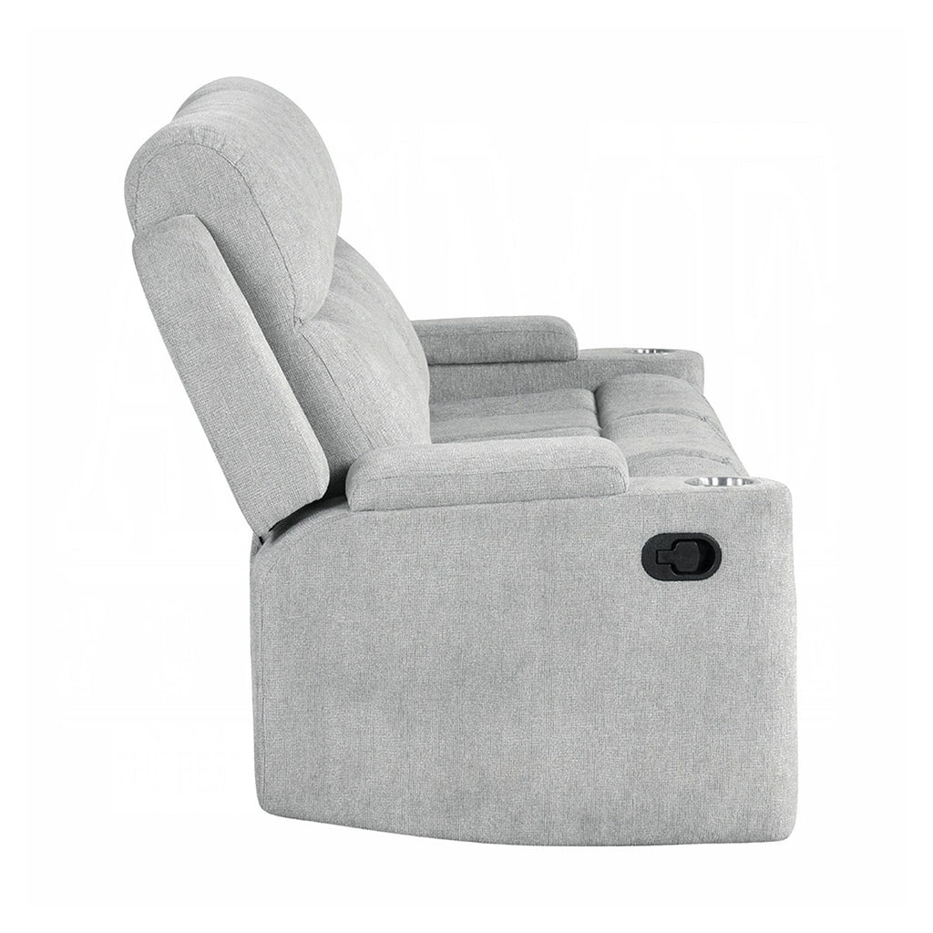 Canapé à mouvement manuel rembourré en chenille avec 2 porte-gobelets, gris clair