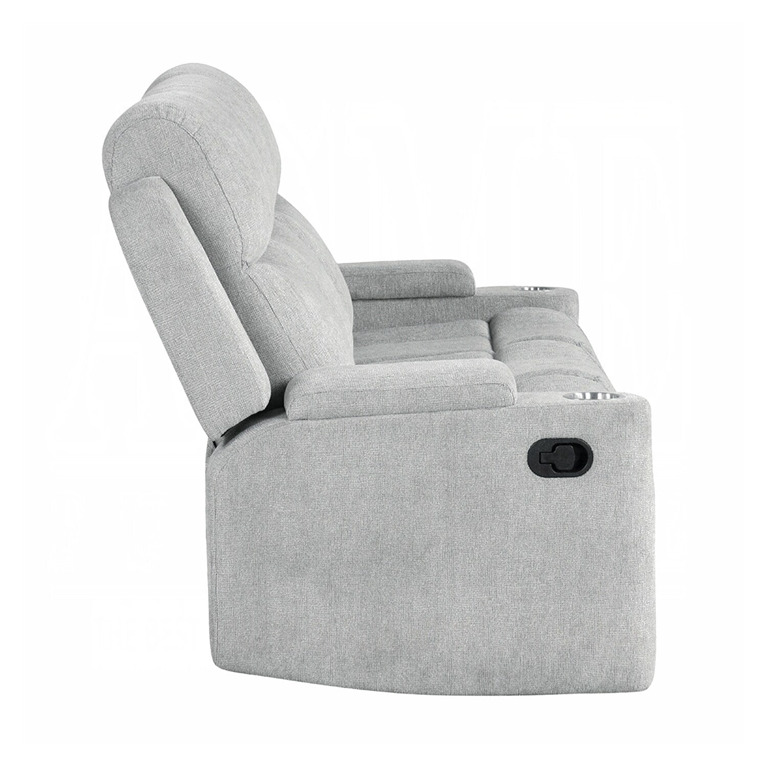 Canapé à mouvement manuel rembourré en chenille avec 2 porte-gobelets, gris clair