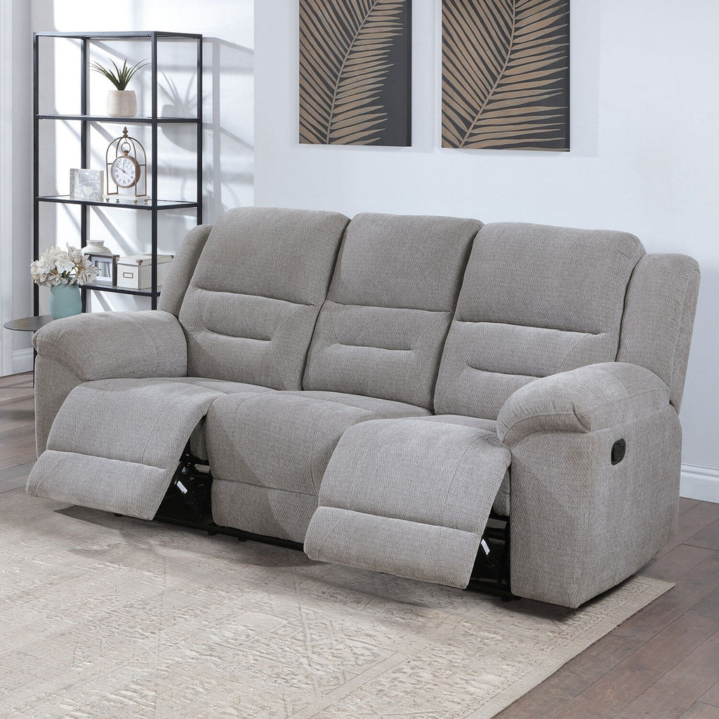 Canapé inclinable manuel rembourré en chenille avec accoudoirs coussinés, gris