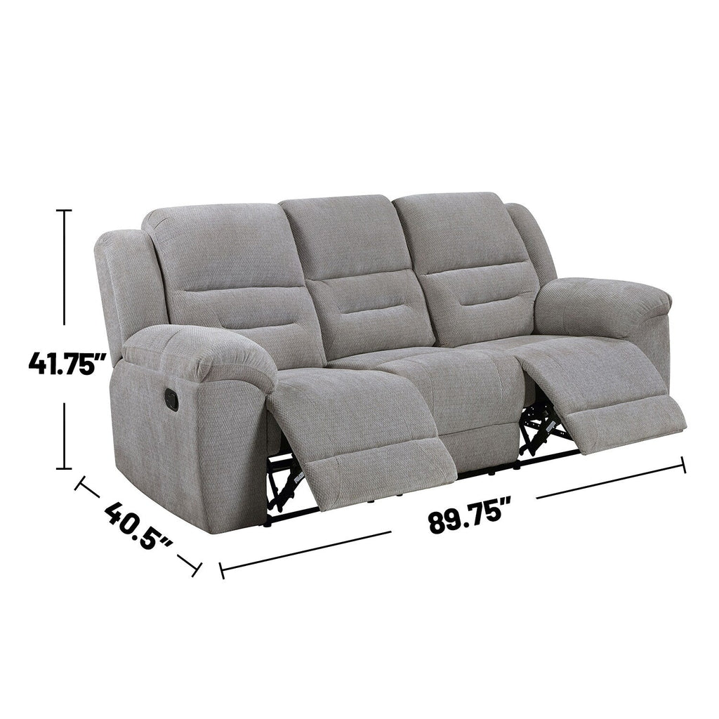 Canapé inclinable manuel rembourré en chenille avec accoudoirs coussinés, gris