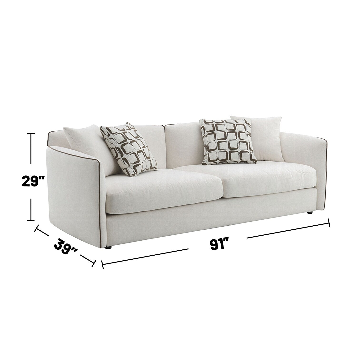 Canapé rembourré en chenille beige avec 4 coussins