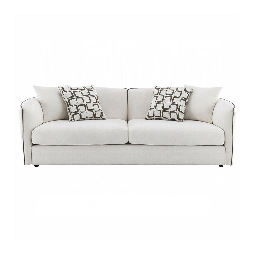 Canapé rembourré en chenille beige avec 4 coussins