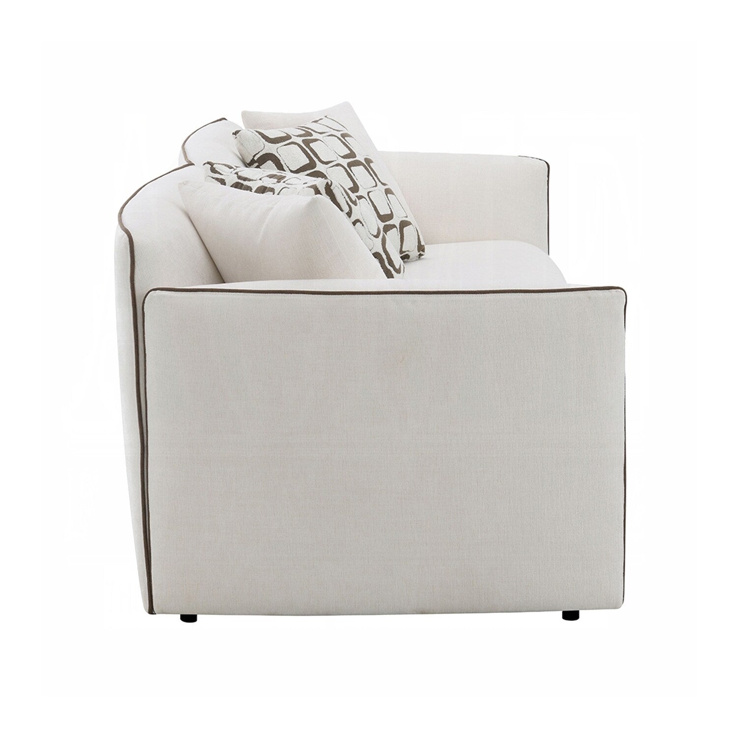 Canapé rembourré en chenille beige avec 4 coussins