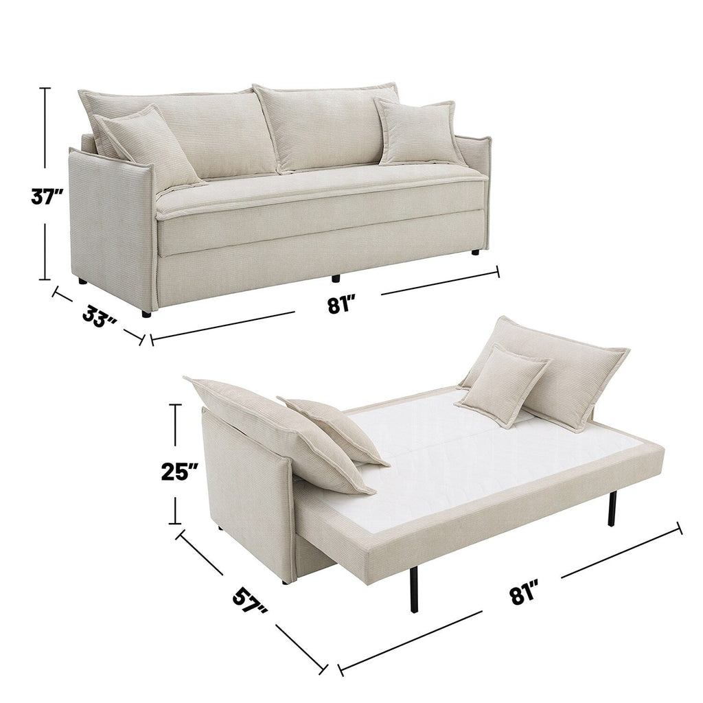 Canapé-lit gigogne en chenille beige