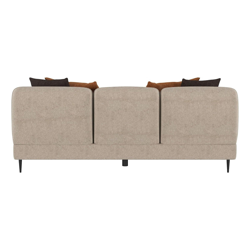 Canapé rembourré en chenille avec accoudoirs sculptés en latte