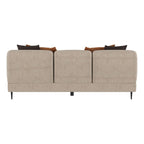 Canapé rembourré en chenille avec accoudoirs sculptés en latte