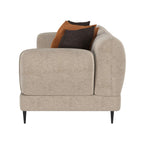 Canapé rembourré en chenille avec accoudoirs sculptés en latte