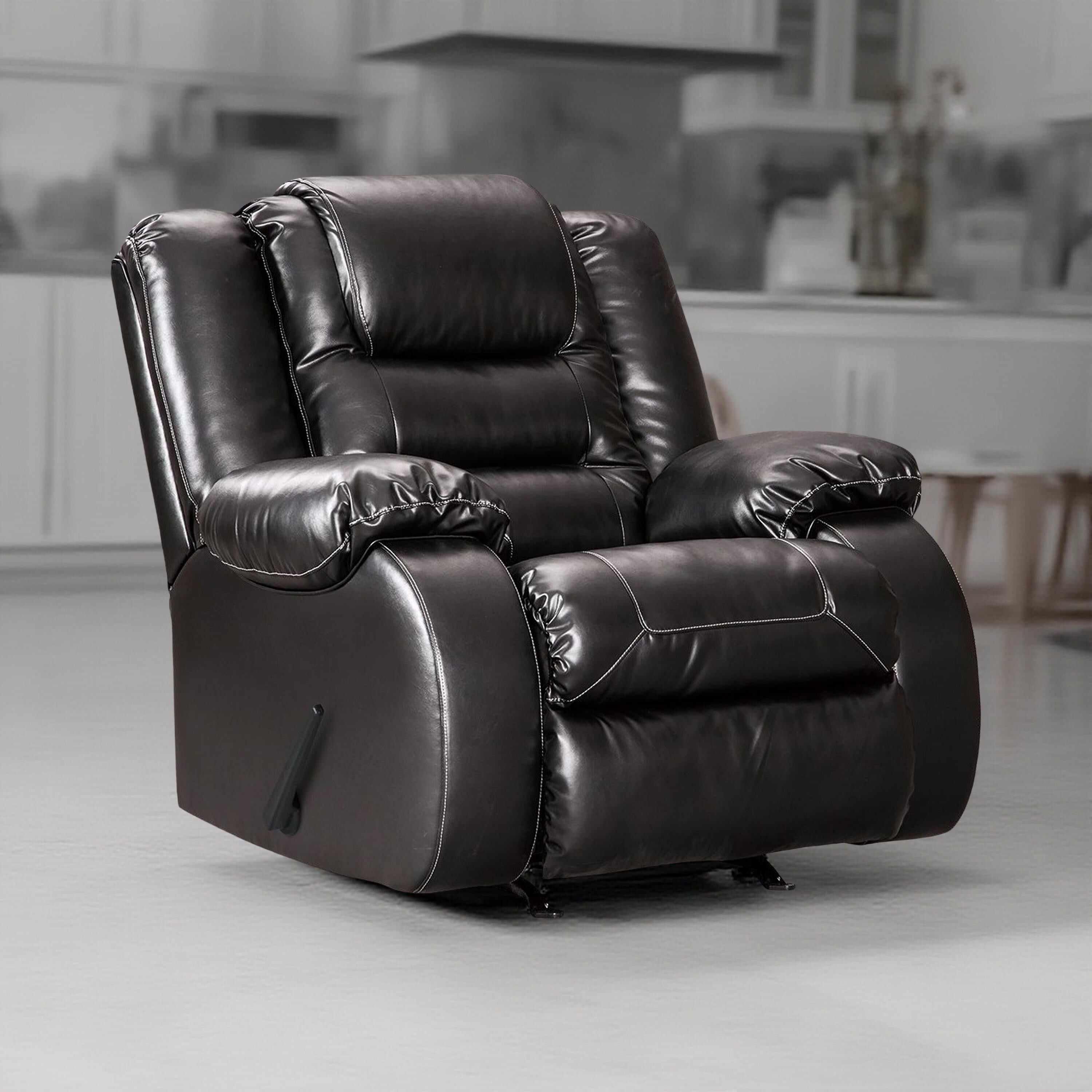 Fauteuil inclinable à bascule manuel Cherie, similicuir noir brillant moelleux