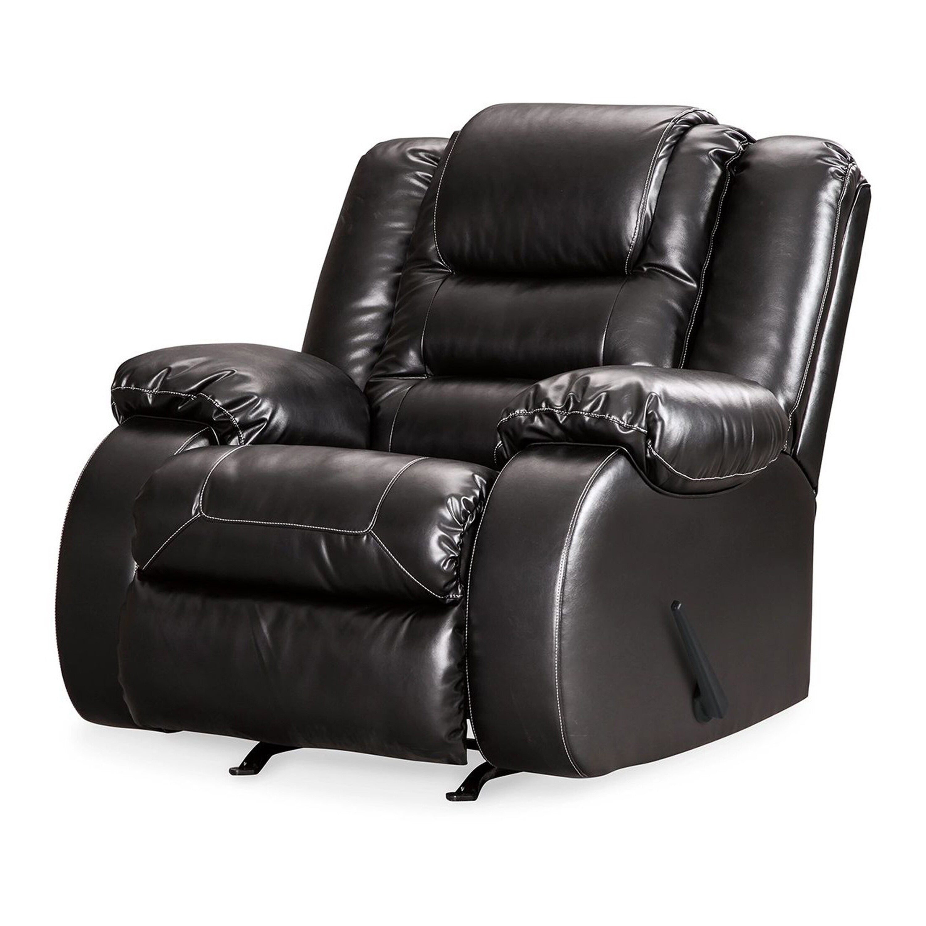 Fauteuil inclinable à bascule manuel Cherie, similicuir noir brillant moelleux