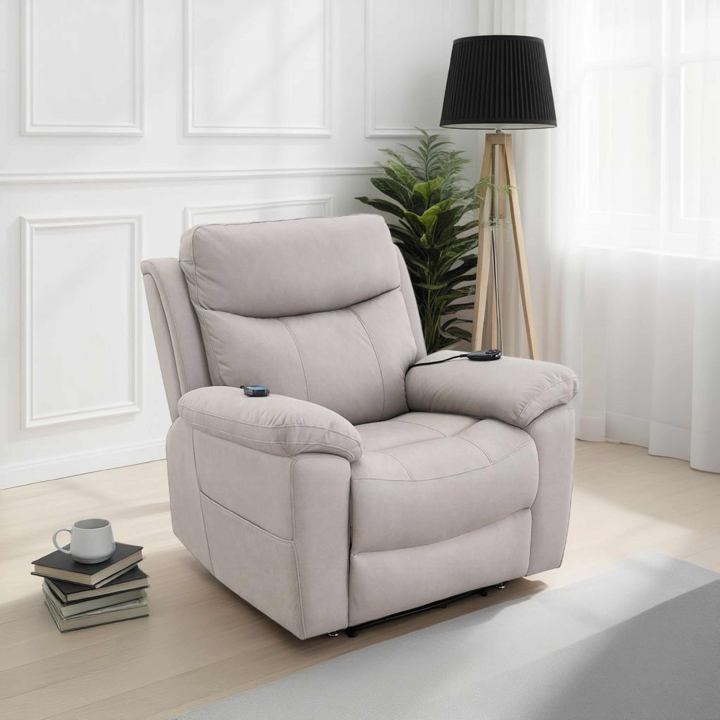 Fauteuil releveur et inclinable Cheru Power Motion avec massage chauffant, gris