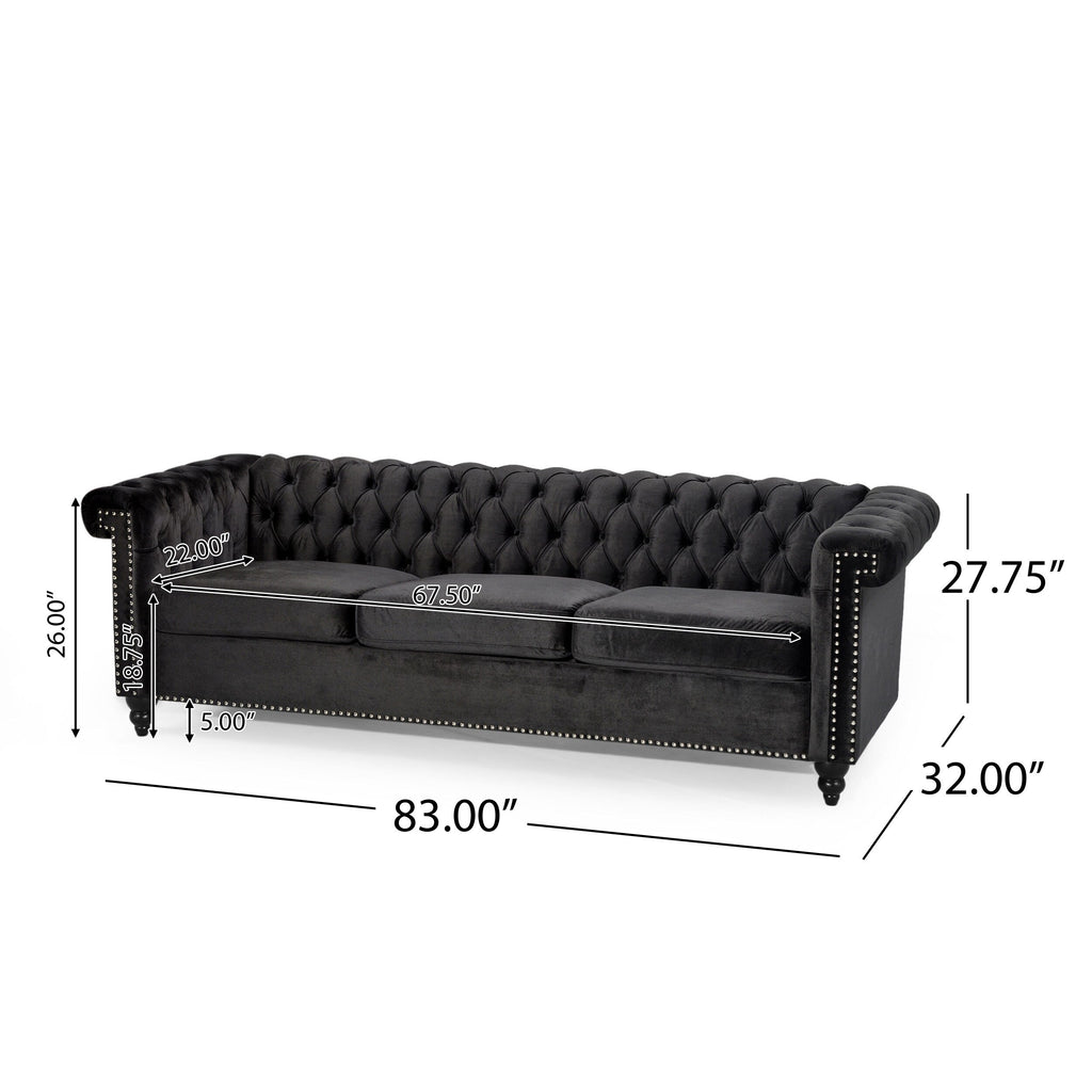 Canapé Chesterfield 3 places avec capitonnage à boutons et clous décoratifs