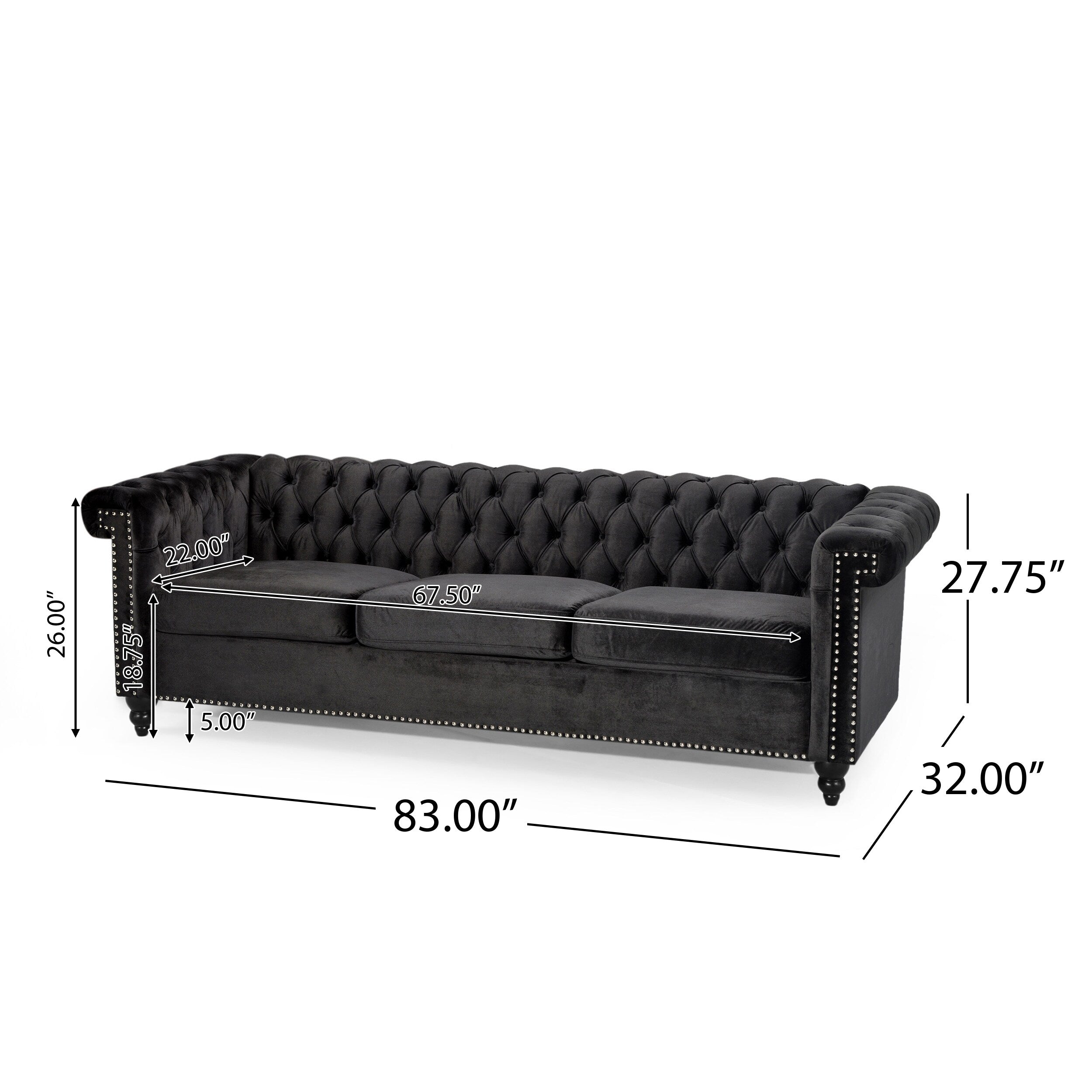 Canapé Chesterfield 3 places avec capitonnage à boutons et clous décoratifs