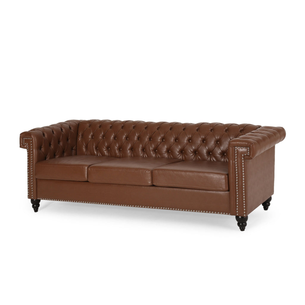 Canapé Chesterfield 3 places avec capitonnage à boutons et clous décoratifs
