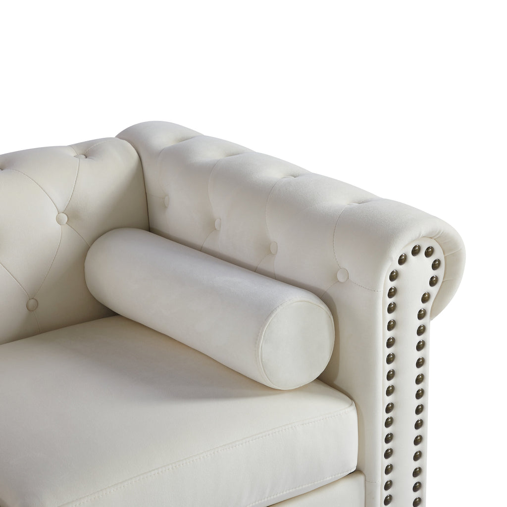 Canapé Chesterfield 3 places capitonné à boutons de 74,5 pouces avec têtes de clous et coussins pour le salon