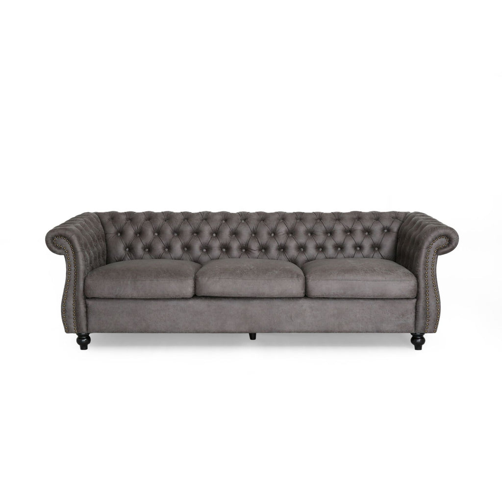 Canapé Chesterfield 3 places capitonné à boutons 84,75 avec clous et pieds en bois pour le salon