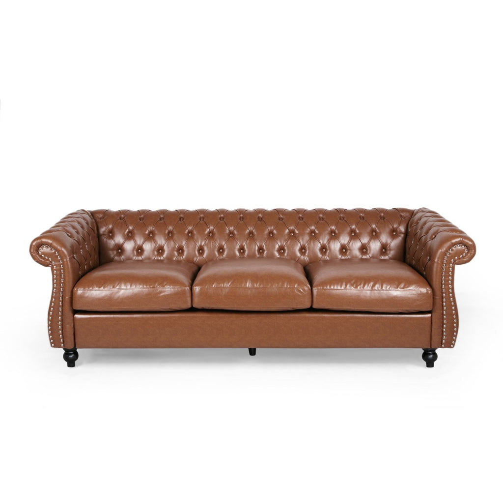 Canapé Chesterfield 3 places capitonné à boutons 84,75 avec clous et pieds en bois pour le salon