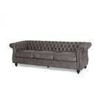 Canapé Chesterfield 3 places capitonné à boutons 84,75 avec clous et pieds en bois pour le salon