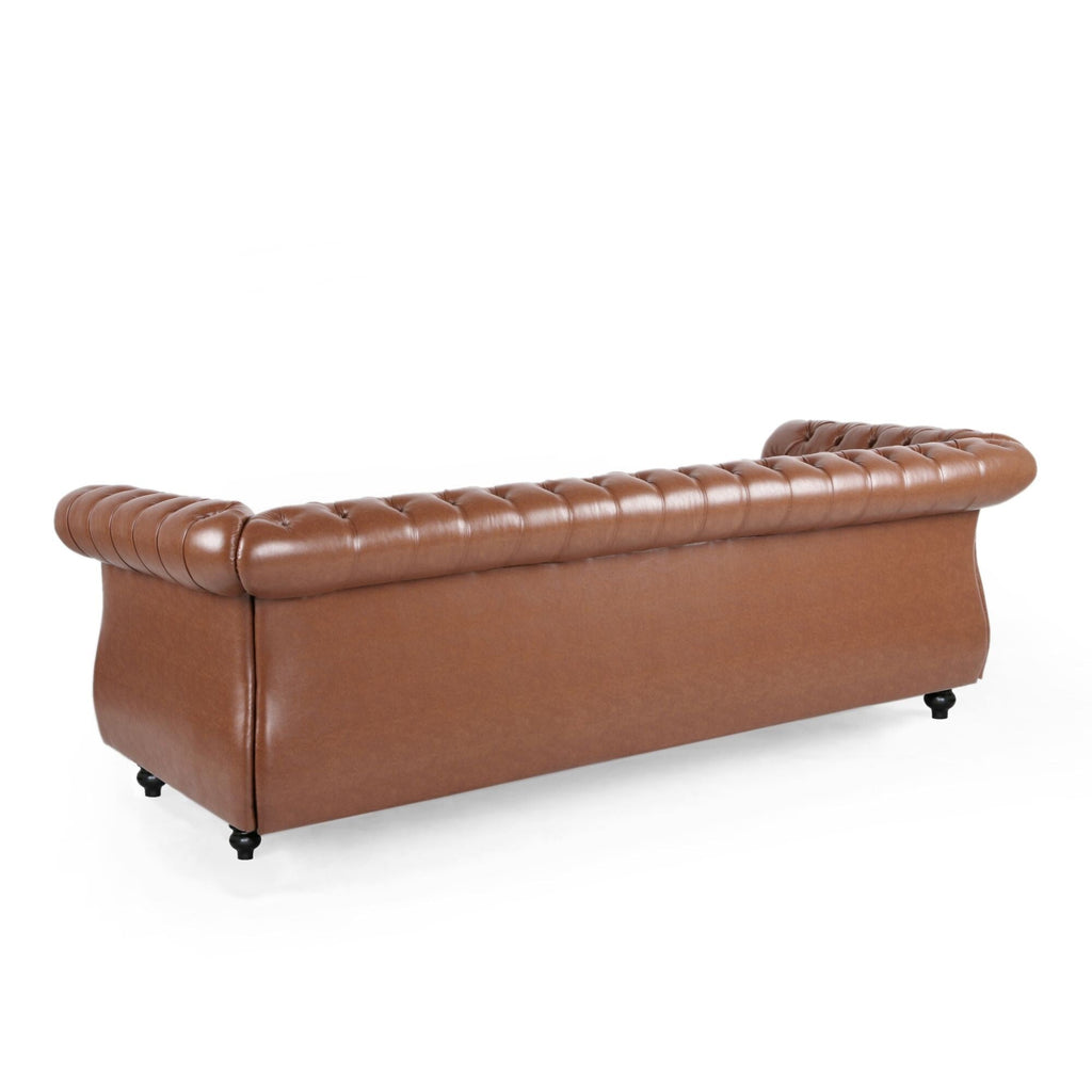 Canapé Chesterfield 3 places capitonné à boutons 84,75 avec clous et pieds en bois pour le salon