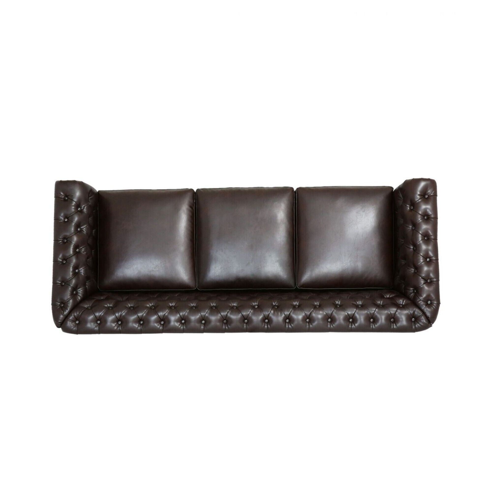 Canapé Chesterfield 3 places capitonné à boutons 84,75 avec clous et pieds en bois pour le salon